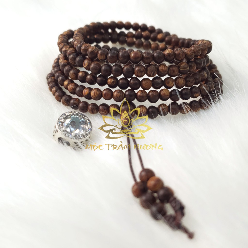 Vòng tay MTH JEWELRY Chuỗi Tràng Hạt 216 4mm Trầm Sánh Chìm MIX Bạc S925 CHARM (Trắng Sữa) - Mộc Trầm Hương