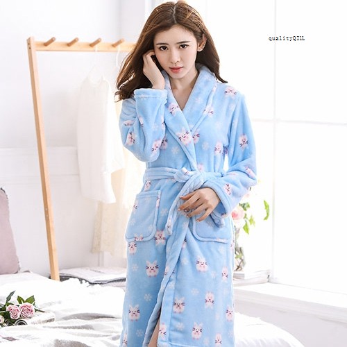 Áo choàng tắm tay dài vải lông cừu kiểu thể thao thời trang thu đông cho nữ