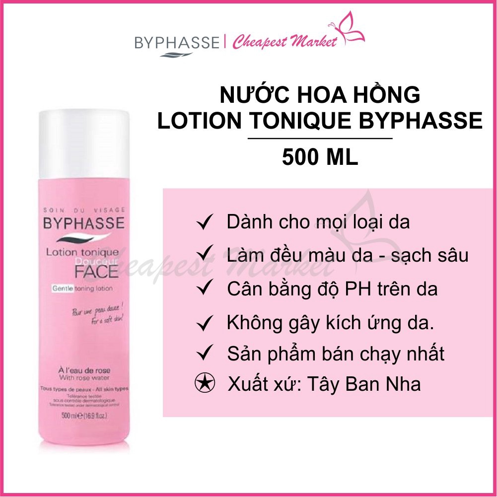 [ CÓ TEM NHÃN] Nước Hoa Hồng Dưỡng Da Byphasse 500ml Màu Hồng