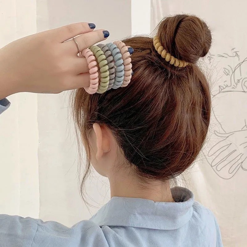 Dây buộc tóc, cột tóc dạng lò xo xoắn phong cách Hàn Quốc co giãn tốt tạo độ phồng cho tóc màu sắc ngẫu nhiên