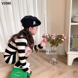 Váy body chuẩn len kẻ bé gái