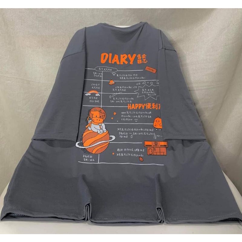 Áo Thun Tay Lỡ In Hình DIARY Màu Xám , Áo Phông Unisex Nam Nữ Phong Cách Form 38-65kg