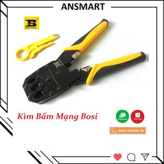 Kìm bấm mạng kìm bấm đầu hạt mạng đa năng Bossi vàng đen