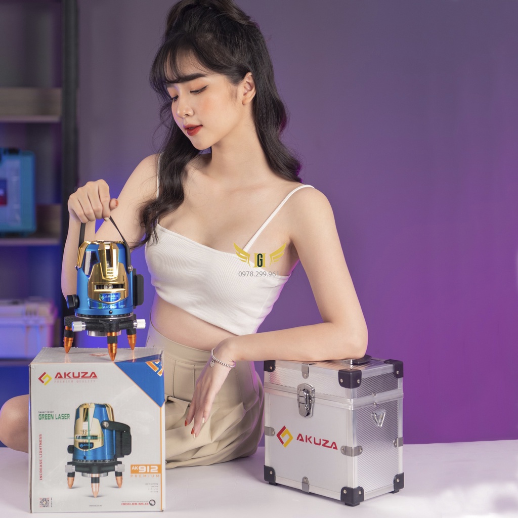 [SIÊU SÁNG] Máy Cân Bằng Laser 5 Tia Xanh AKUZA AK-912 - Máy Bắn Cốt - 2 Pin Sạc - Đế Bi - Dùng Main Siêu Sáng