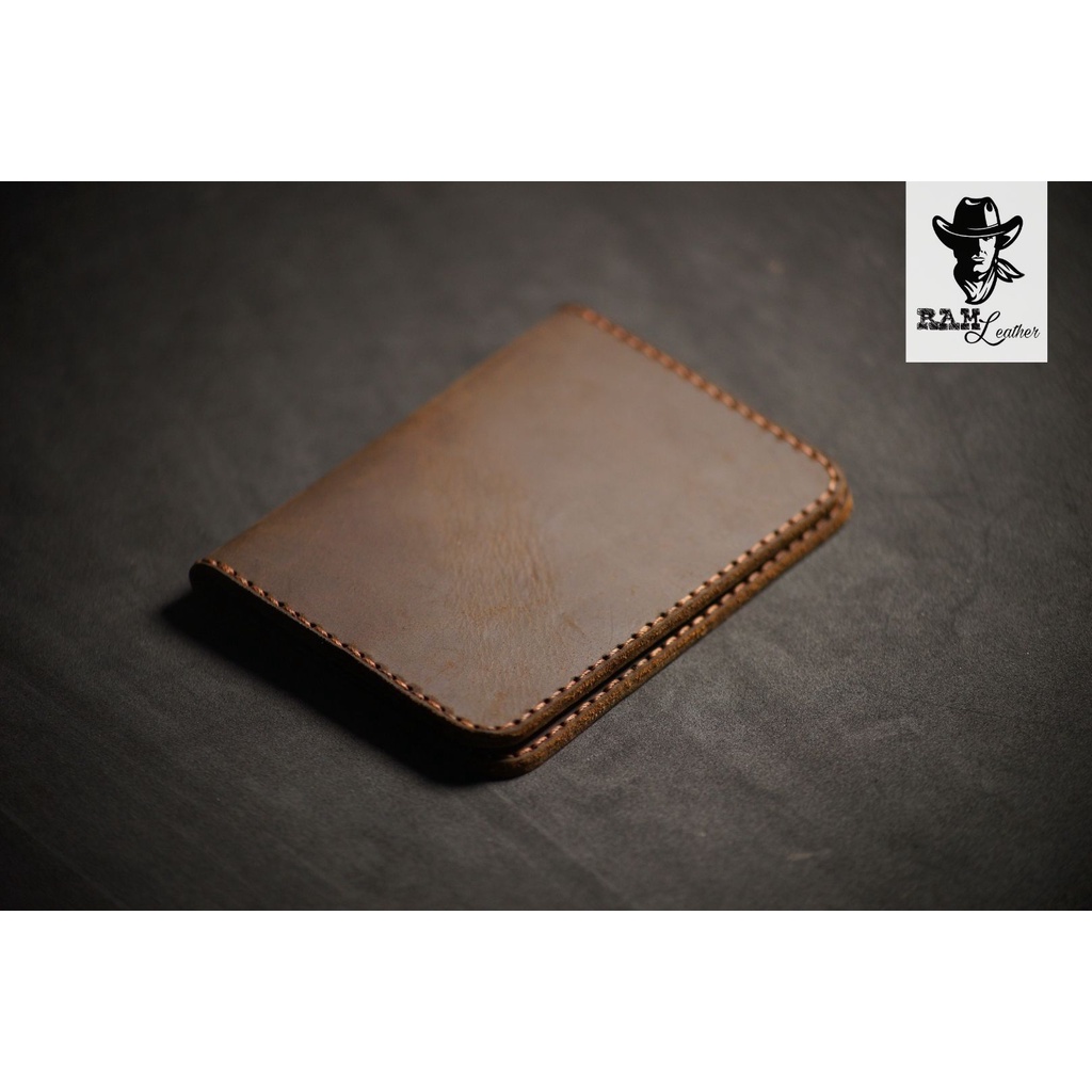 Ví nam Mini Hai Ngăn RAM Leather Da Sáp Ngựa Nâu Đất