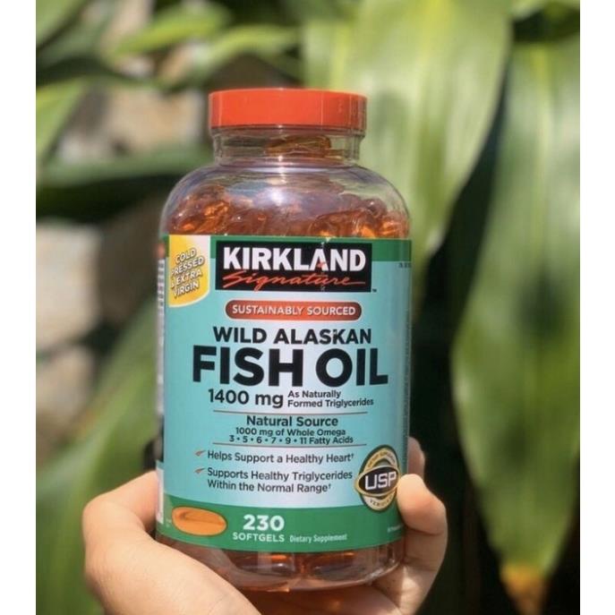 🐠🐬 Dầu cá Omega tổng hợp collagen, Kirkland Signature Wild Alaskan Fish Oil 1400mg - Hộp 230 viên của Mỹ🐠🐬