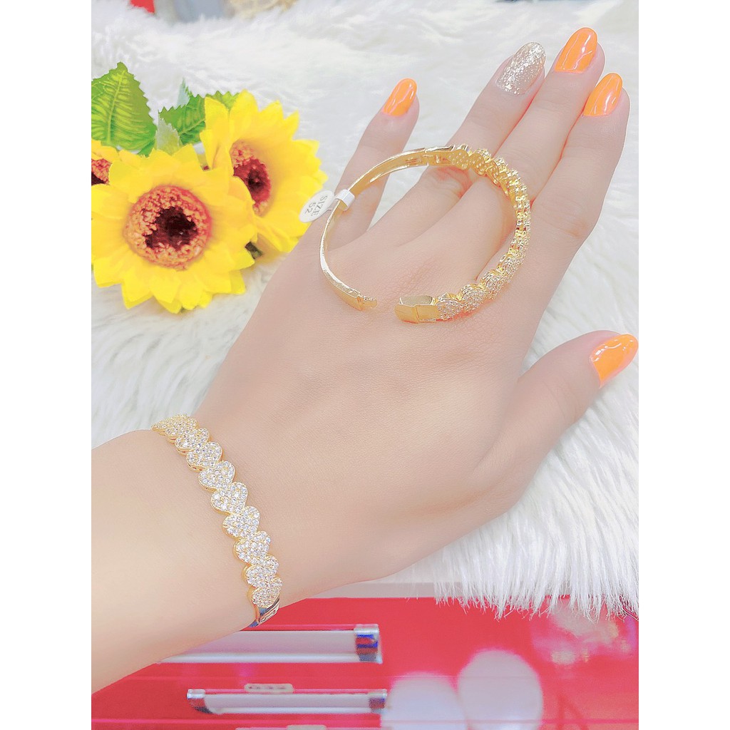 Vòng tay nữ UHA, vòng trái tim lắc tay bền màu thiết kế cao cấp sáng lấp lánh V3021177A-215