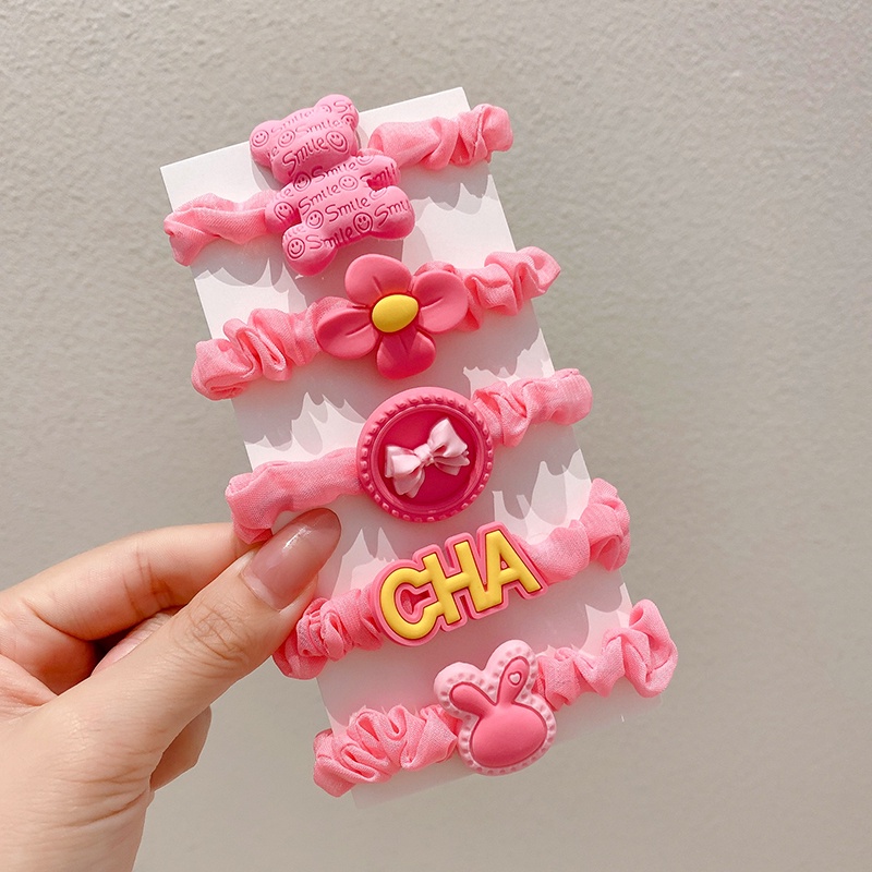 Dây Cột Tóc Cao Su Co Giãn Không Làm Đau Họa Tiết Hoạt Hình Màu Hồng Cho Bé