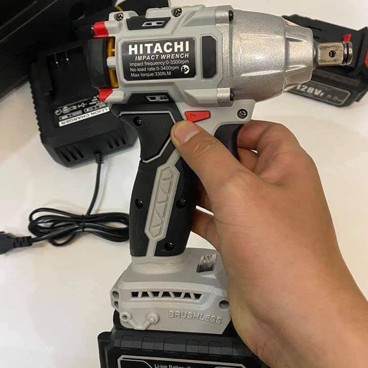 Máy Siết Bulong Hitachi 128Vf LOẠI CAO CẤP Động Cơ Không Chổi Than 2 Pin Dung Lượng Cao
