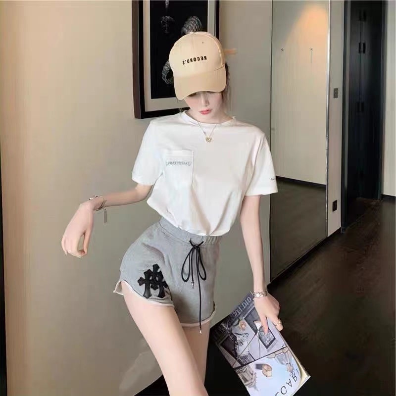 Jiashucheng Bộ Áo Thun + Quần Short Thời Trang Đường Phố Phong Cách Hồng Kông Yujie Influencer