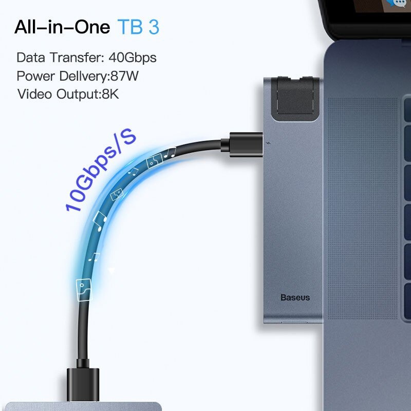 Hub chuyển Baseus Thunderbolt C Pro 7 in 1 Smart Hub cho Macbook Pro 2016/ 2017/ 2018