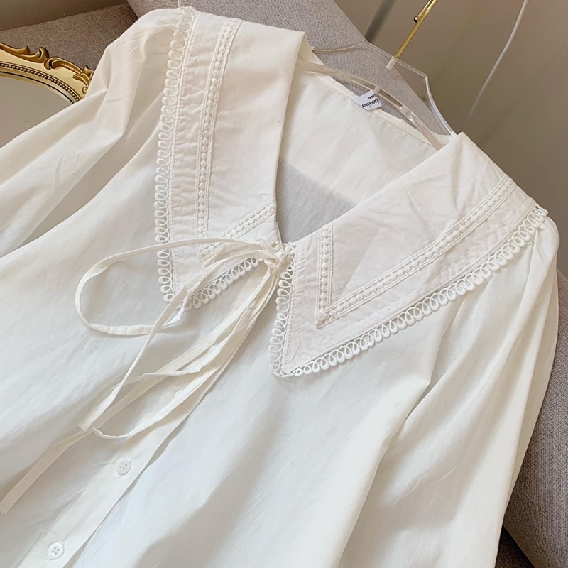 Áo sơ mi trắng nữ tay dài công sở phối ren buộc nơ phong cách babydoll Hàn Quốc Maitrangshop92 (TTA101)