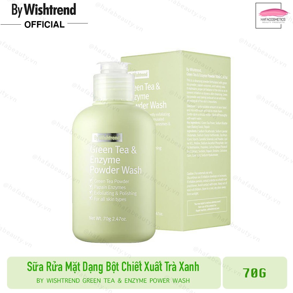 Sữa rửa mặt dạng bột By Wishtrend Green tea &amp; Enzyme Powder Wash 70g