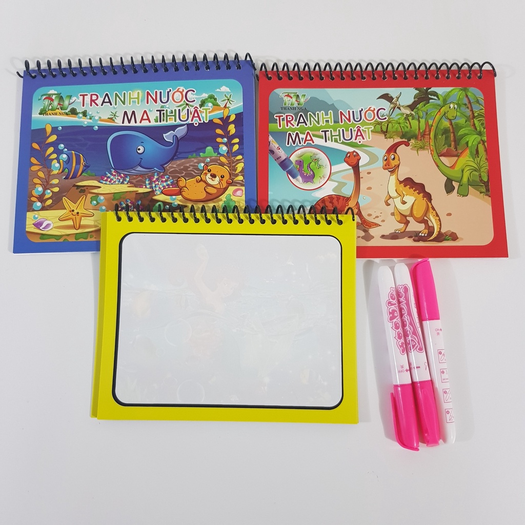 Tranh tô màu nước ma thuật thanh nga, chỉ cần nước và bút lông bé tô thỏa thích, tặng kèm bộ hình dán sticker bất kì