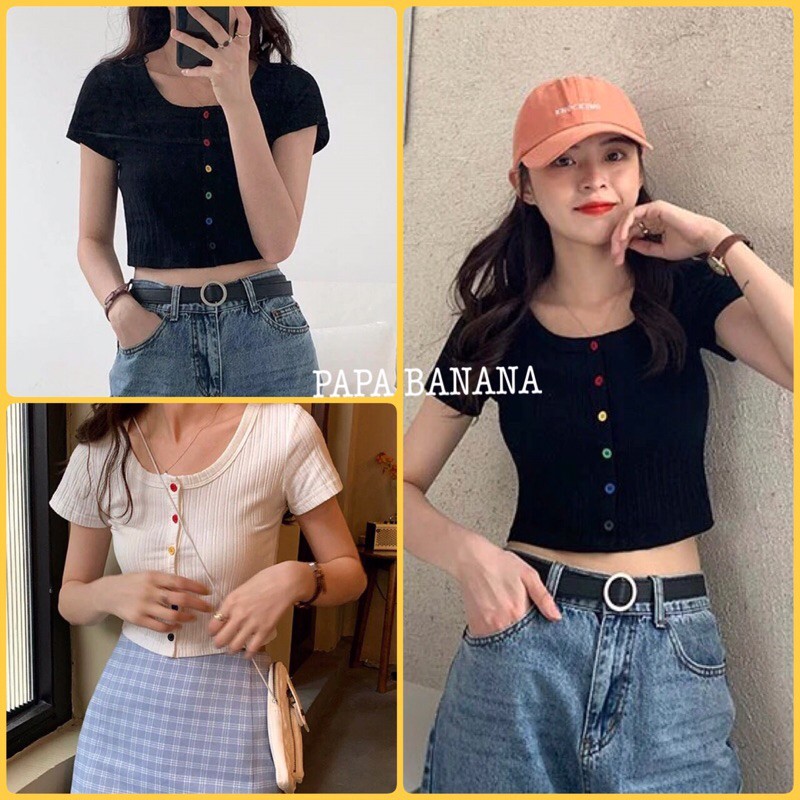 Áo Croptop Ulzzang trơn body cúc màu