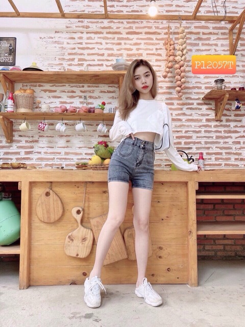 Quần short jean nữ Big Size lưng cao trên rốn, co dãn mạnh, lưng 2 nút phom rộng rãi dành cho người béo 60kg~90kg 3516