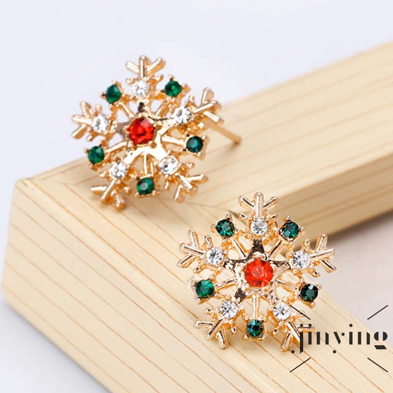 GETNOIVAS Đôi khuyên tai mạ vàng đính đá hình hoa tuyết thời trang nữ xinh xắn