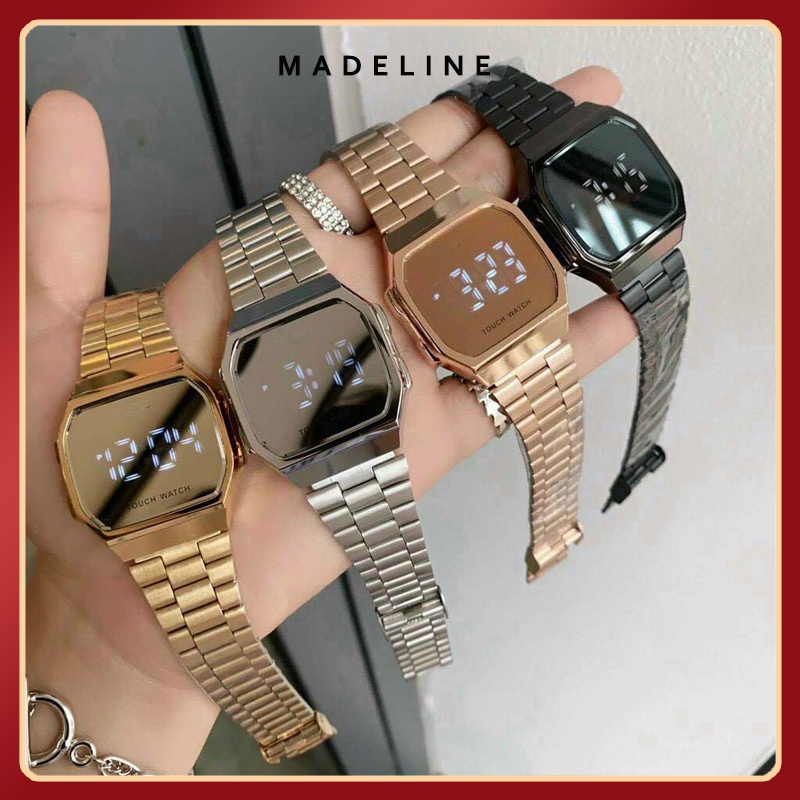 Đồng hồ điện tử nam nữ CU873 tráng gương led cảm ứng cao cấp, dây thép sang trọng cho giới trẻ