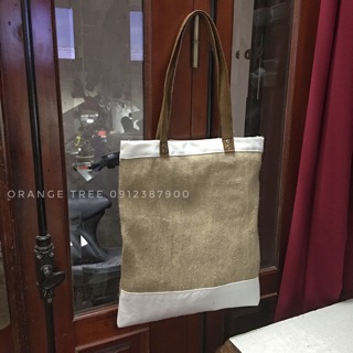 Túi tote mix vải bố quai da