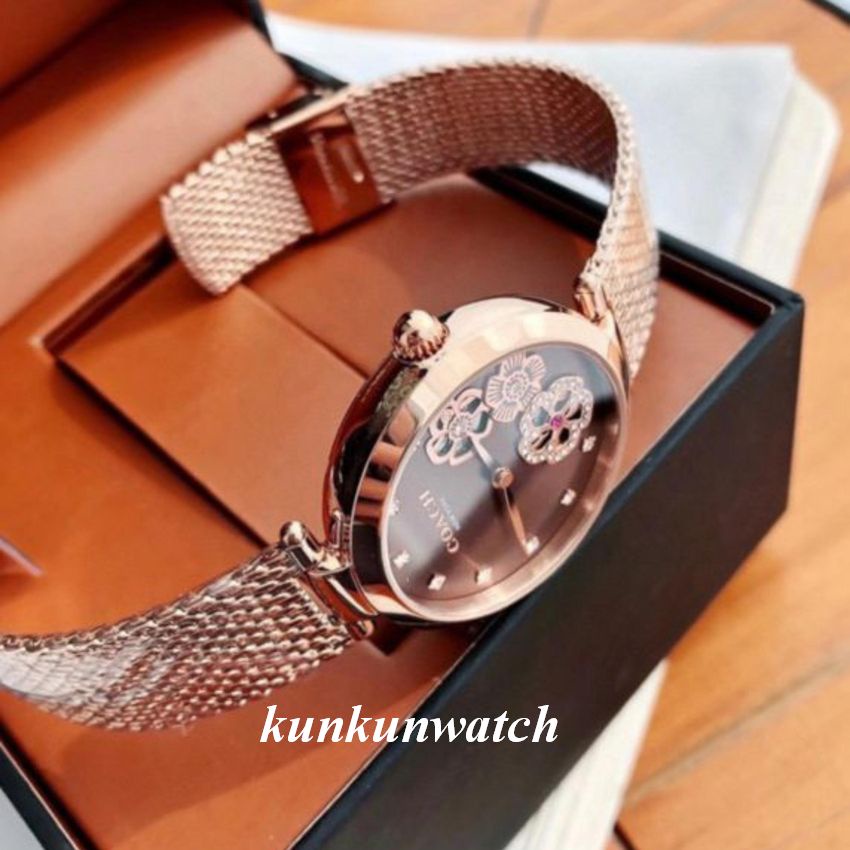 Đồng Hồ Nữ Coach 14503566 Nền Mặt Hoa Văn - Dây Thép Lưới - 33mm