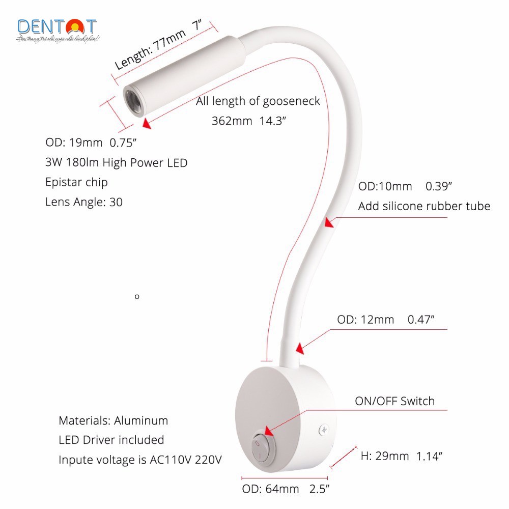 Đèn Đọc Sách Chiếu Tranh Gắn Tường - Đèn Tường LED 3W Ánh Sáng Vàng Ấm