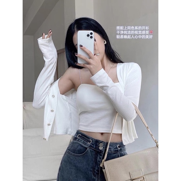 Áo 2 dây nữ croptop Quảng Châu, vải cotton siêu mềm mịn, tặng kèm mút | BigBuy360 - bigbuy360.vn
