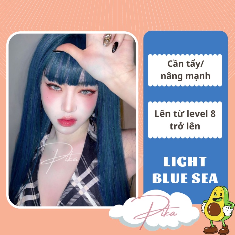 Thuốc Nhuộm Tóc Xanh Khói - LIGHT BLUE SEA By Pika Tặng Kèm Trợ Nhuộm, Găng Tay