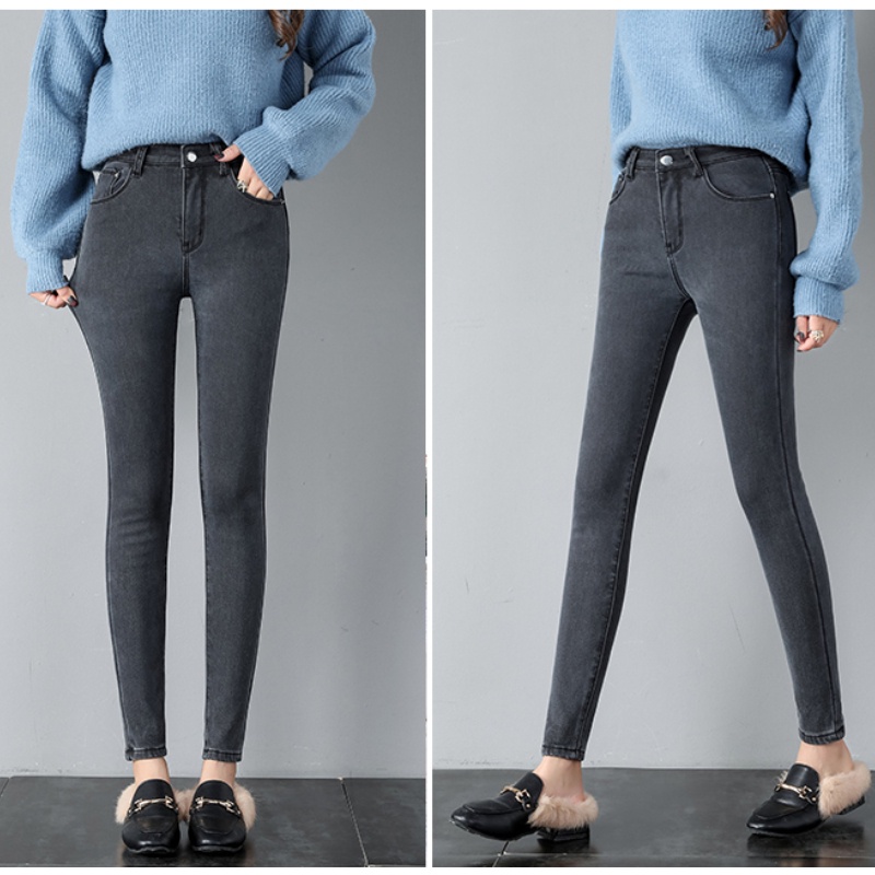 Quần jeans IELGY dài lưng cao co giãn cỡ lớn thời trang dành cho nữ