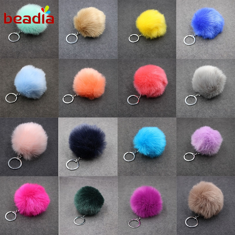 Cục bông lông xù Beadia đáng yêu gắn móc treo chìa khóa