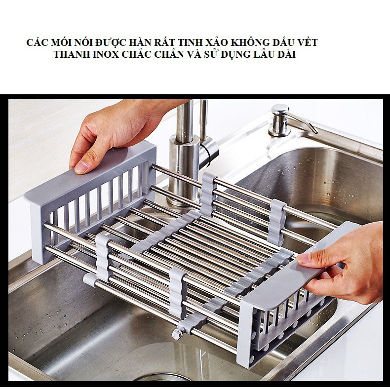 Khay Gác Bồn Rửa Bát Inox , Khay INOX Rút Tiện Dụng Cao Cấp , Khay Đựng Đồ Đa Năng Rút Gọn