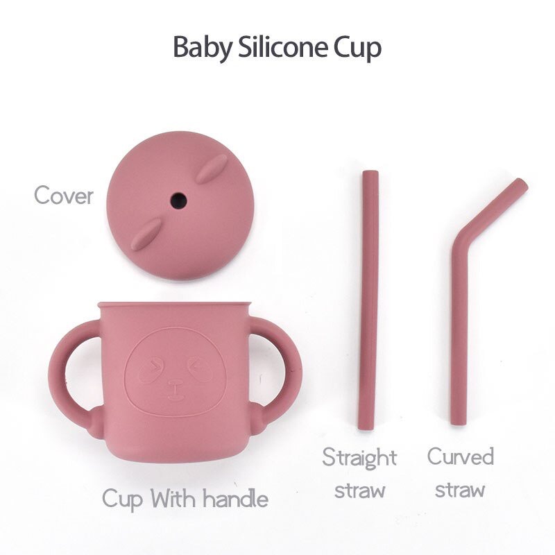 [Siêu Sale] Ca cốc Gấu Silicon có nắp 2 ống hút 180ml phong cách Hàn Quốc cho bé