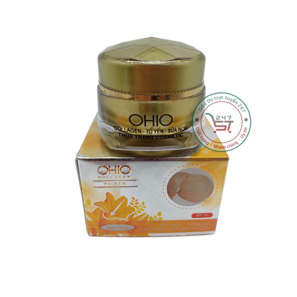 Kem mụn Trắng da Xóa thâm Liền sẹo Dị ứng Ohio Collagen - Tổ Yến 18g (Vàng)