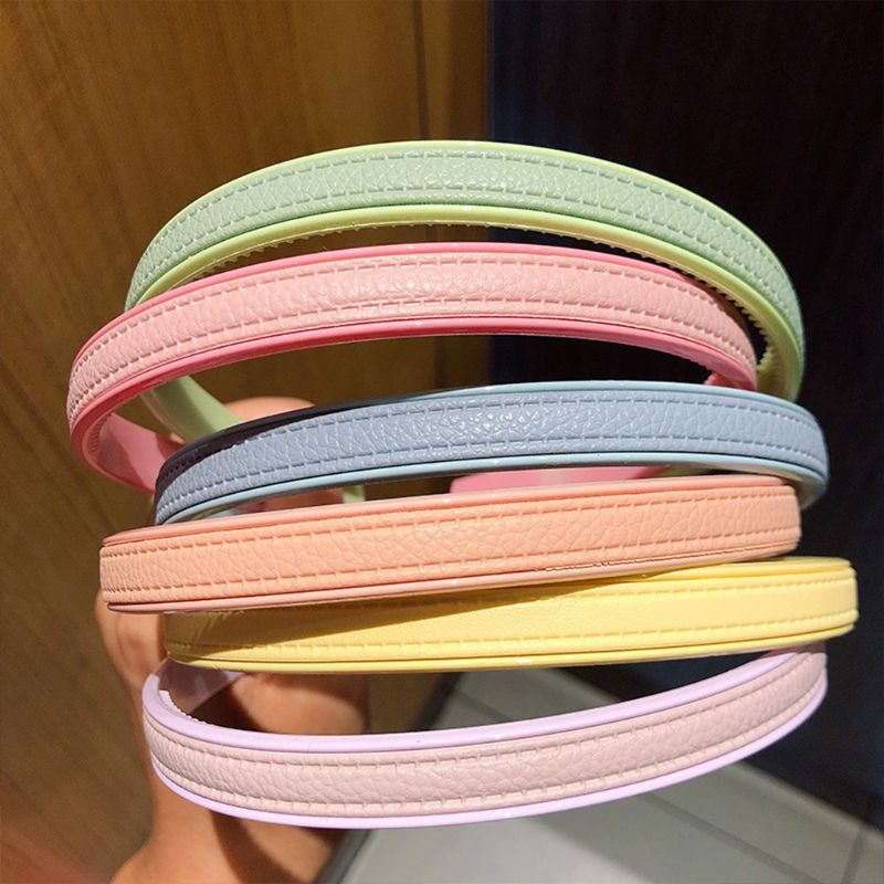 Băng Đô Cài Tóc Giả Da Bản Rộng Chống Trượt Màu Kẹo Macaron Phong Cách Hàn Quốc