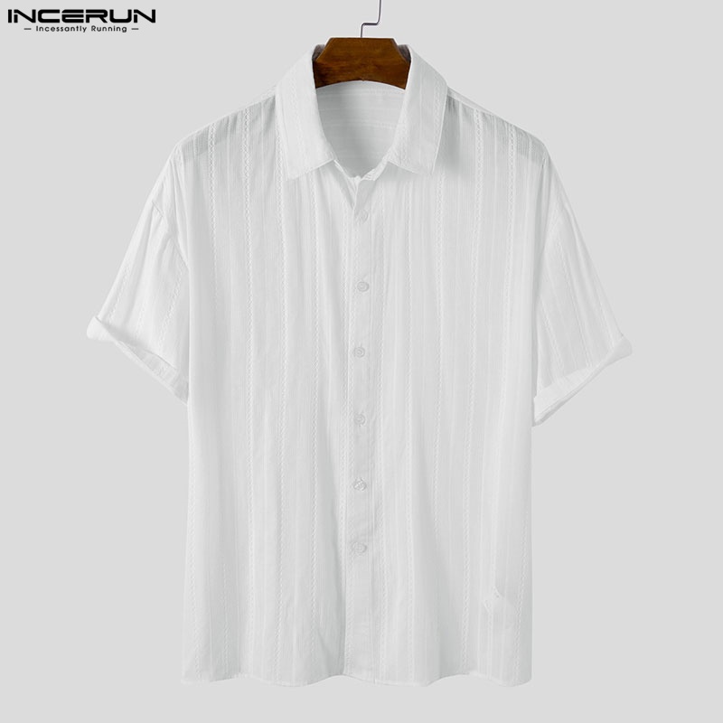 Áo sơ mi Incerun tay ngắn màu trơn cổ bẻ thanh lịch hợp thời trang cho nam