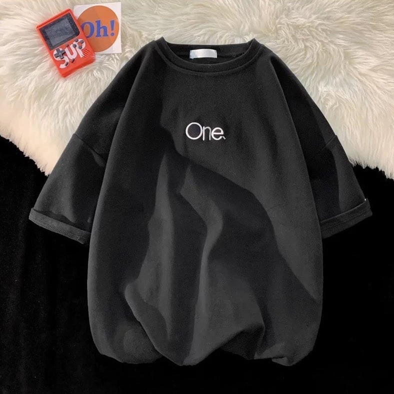 Áo thun tay lỡ nam nữ One, áo phông unisex form rộng dáng xuông basic hình thêu – Maylinh shop