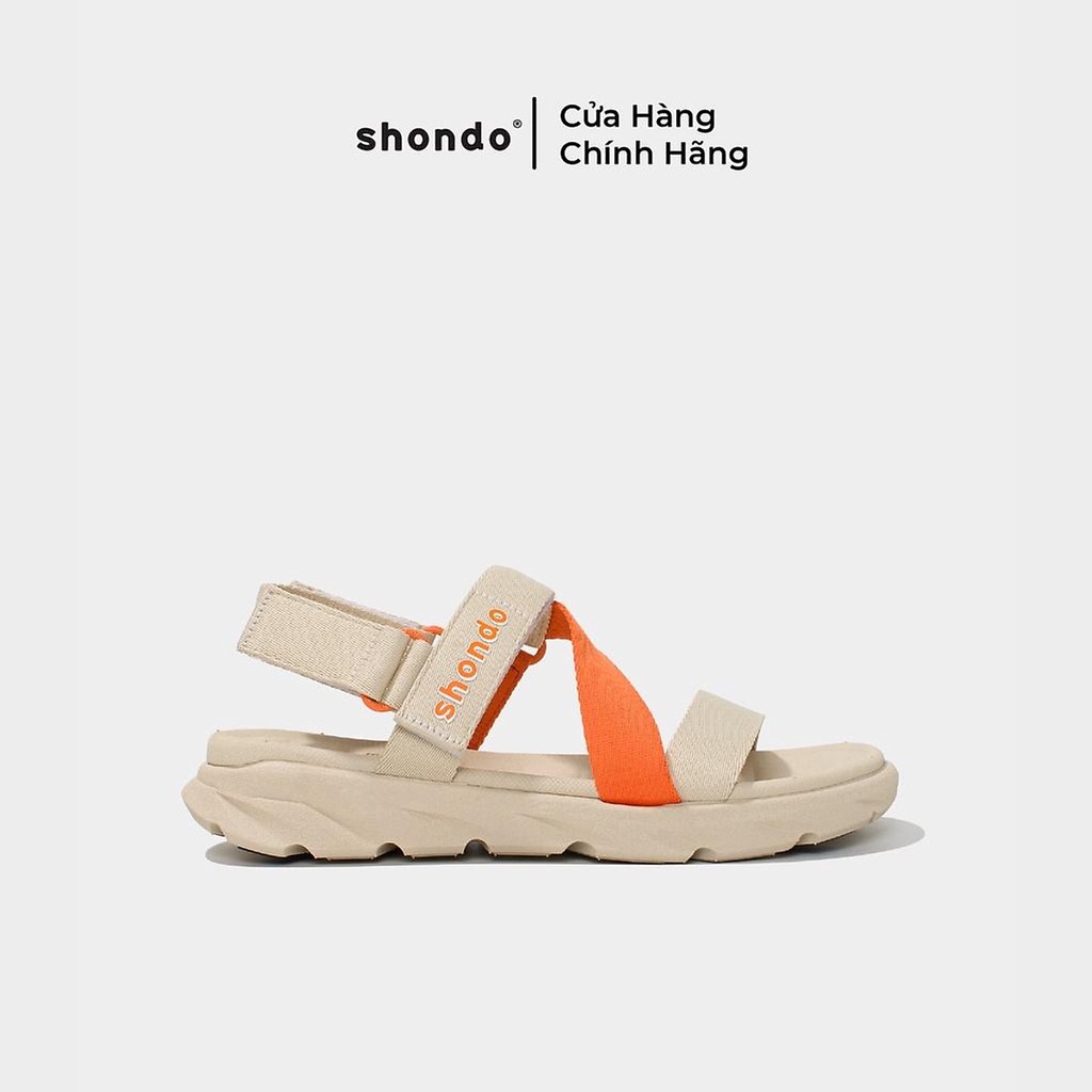Giày Sandals Nam Nữ Shondo F6 Ombre Sport Đế Be Phối Quai Cam F6S2580