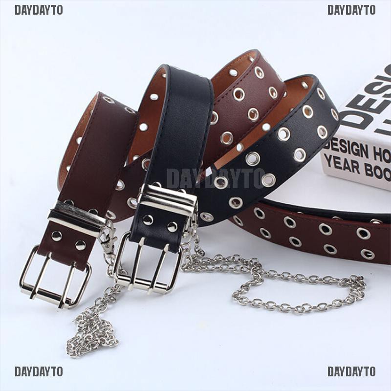 Thắt lưng da màu đen / nâu cài khóa đôi / đơn có thể điều chỉnh phong cách punk cá tính cho nữ