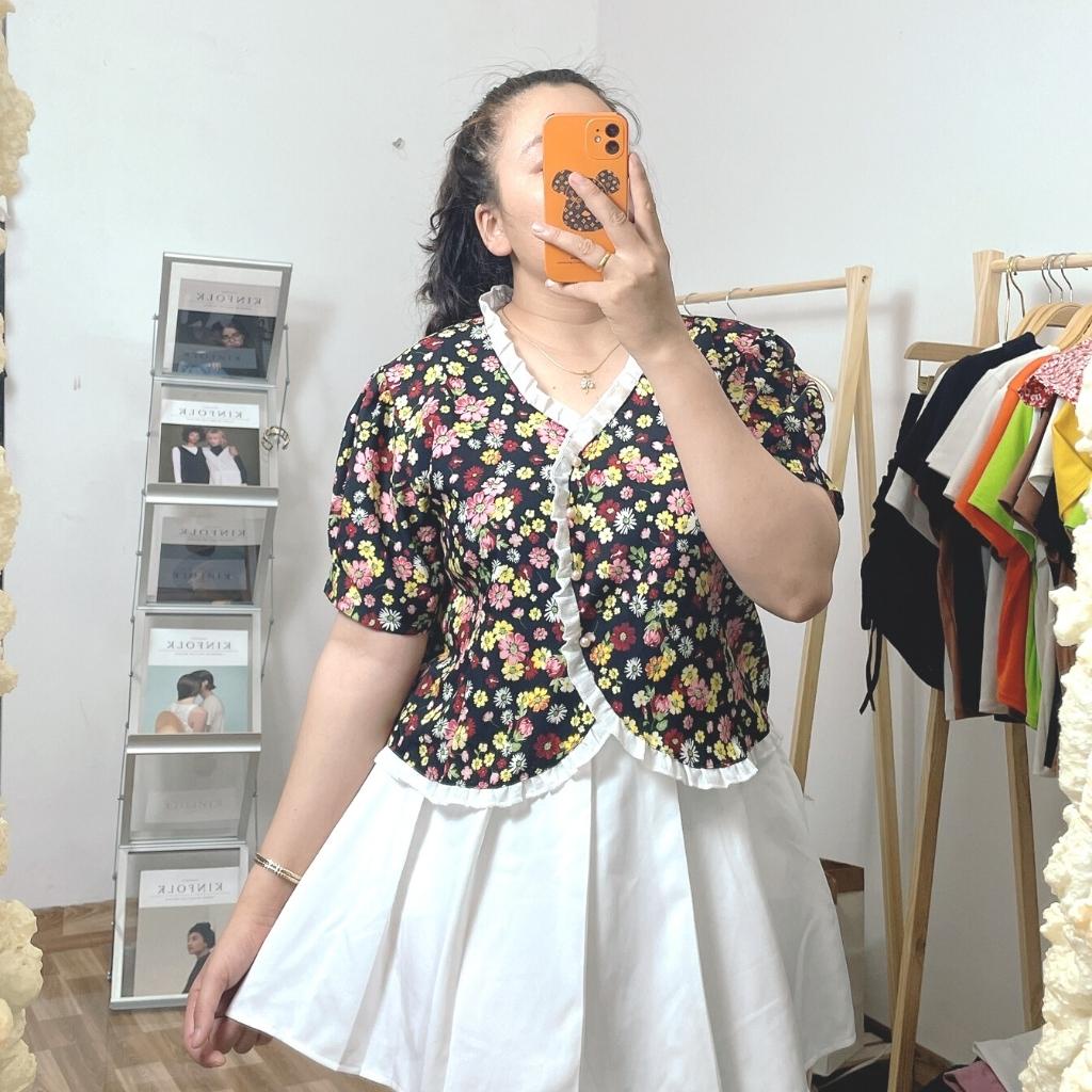 Áo bigsize nữ hoạ tiết hoa chui đầu không tháo nút vải lụa 100D AH2