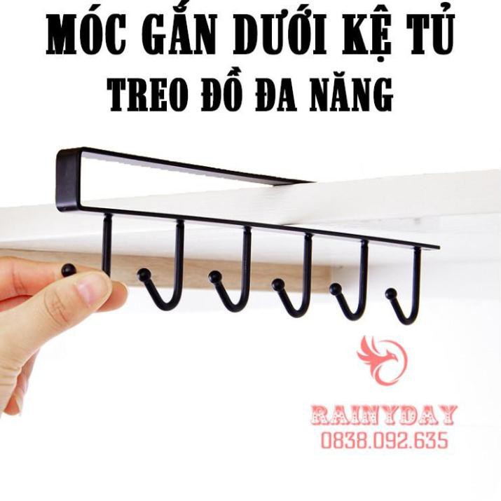 Giá móc treo đồ đa năng gắn cài kẹp dưới tủ bếp quần áo kệ bàn để cốc ly dụng cụ nấu ăn bằng sắt tiện lợi