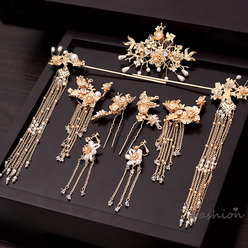 Bộ Trâm Cài Tóc Nhiều Màu Sắc Đính Ngọc Trai Phong Cách Cổ Điển