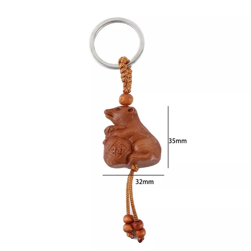 Móc khóa 12 con giáp bàng gỗ xịn đẹp chống nước- Móc khóa gỗ