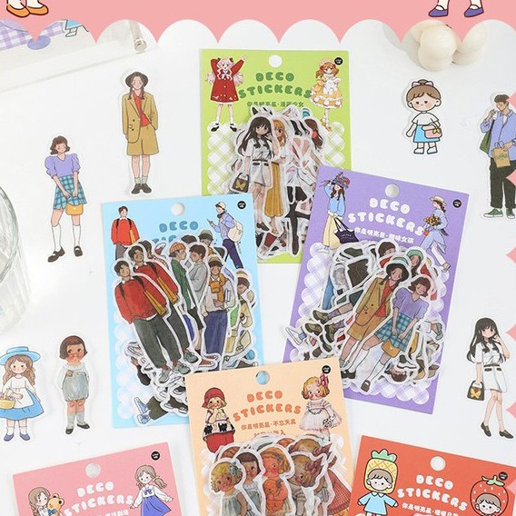 Set 40 sticker girl VPPTUEMINH, boy street style - nhãn dán cô gái chàng trai dạo phố STI47