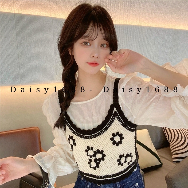 Có sẵn- Áo 2 dây Gile mặc ngoài sơ mi/ váy chất len móc Vintage