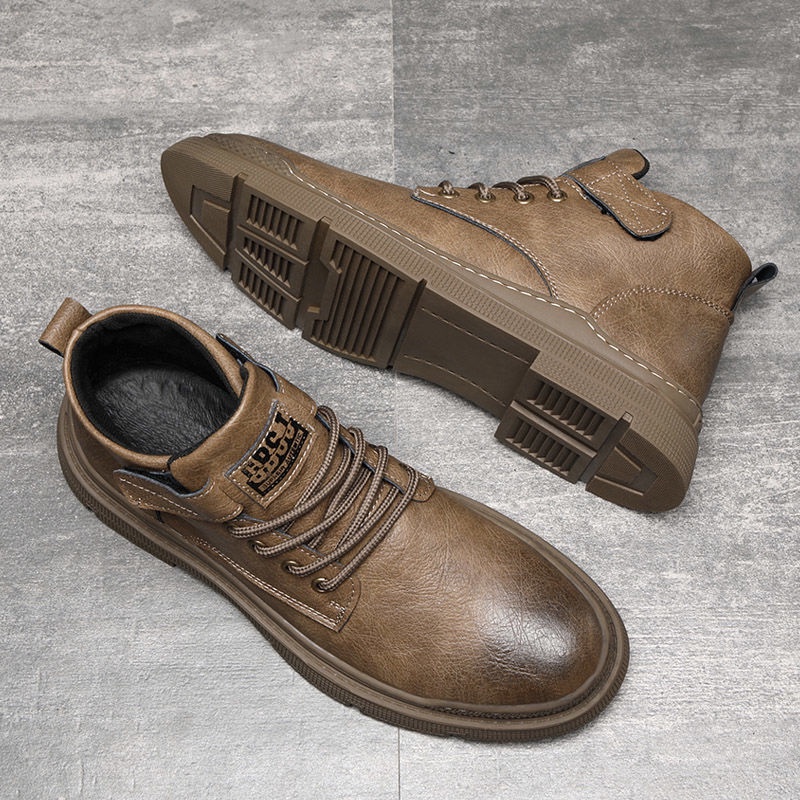 Giày bốt nam Martin boots da trơn kết hợp hoàn toàn với giày cao cổ bằng nhung ấm áp dụng cụ bằng d