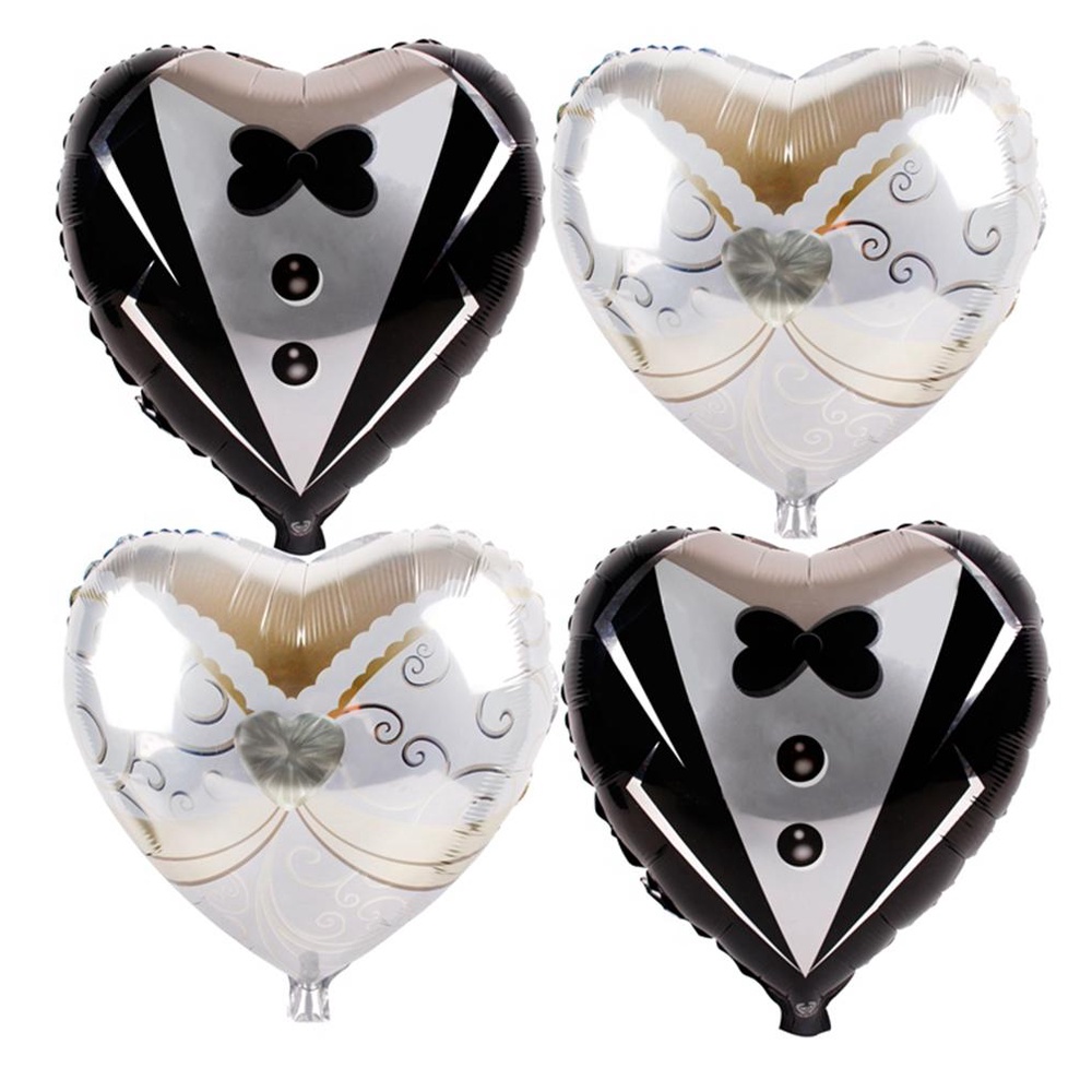 Cầu Hôn Hình Trái Tim Màu Ngà|Bong Bóng Nhôm Hình Chiếc Váy Cưới, Chú Rể