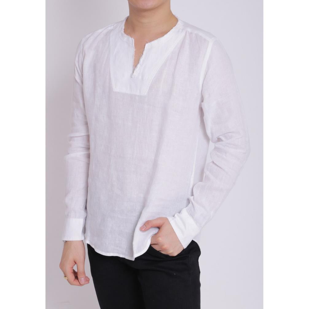 Áo sơ mi nam linen cao cấp dài tay cổ tua tròn boypro SBM006 (màu trắng) hàng VNXK.