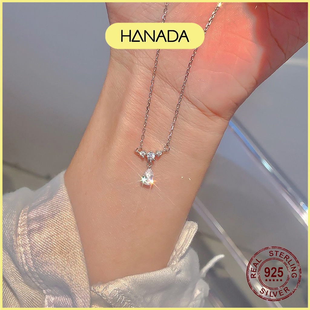 Dây Chuyền Bạc 925 Hanada Vòng Cổ Giọt Nước Tiểu Thư Đính Đá Lấp Lánh 1000 H6