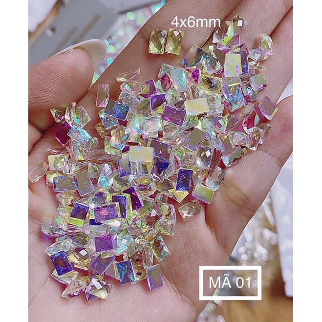 Sét đá khối pha lê chân bằng 100viên cực sáng trang trí móng.