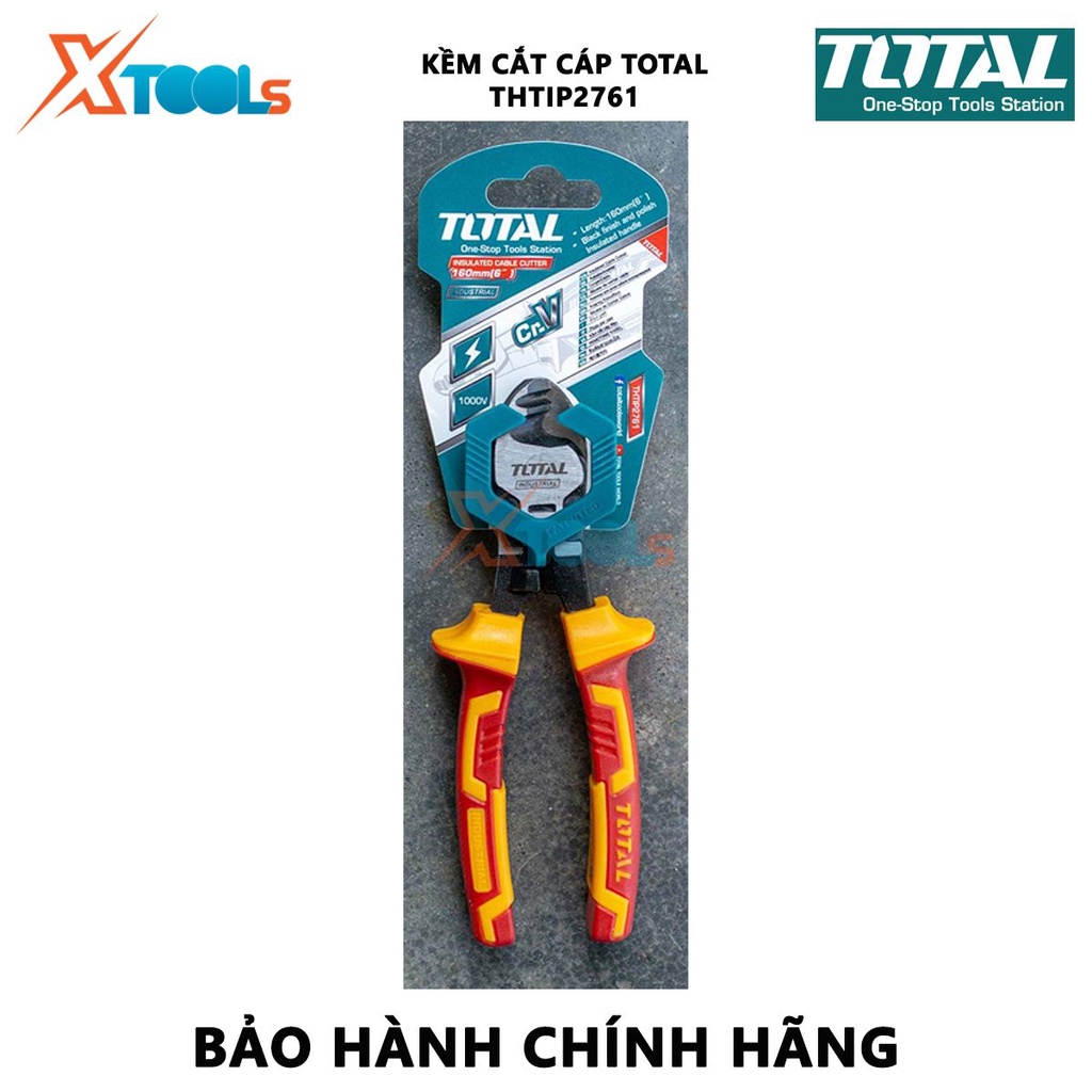 Kìm cắt cáp cách điện TOTAL THTIP2761 | Kềm cách điện Kích thước: 6&quot;/ 160mm, Đầu kềm được mạ đen và đánh bóng, Tay cầm c