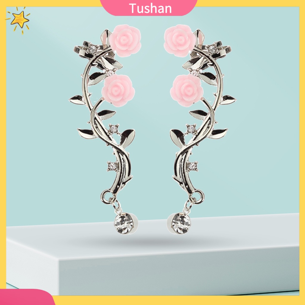 Khuyên tai đính đá hình hoa hồng phong cách cổ điển sang trọng dành cho nữ